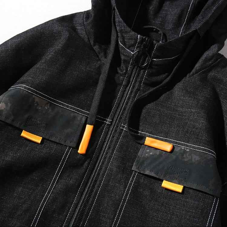 Hooded Casual Letter Print Tooling Denim Jacket for Men