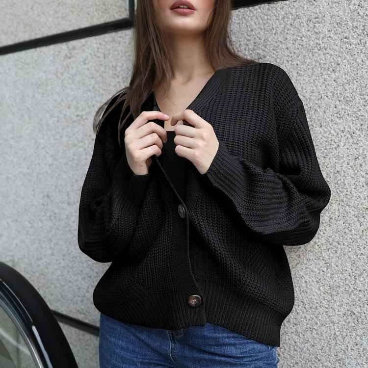 Fashion Cardigan Solid Color Knit Button Sweater