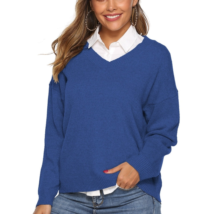 Solid Color Simple V-neck Sweater, S, M, L, XL, XXL