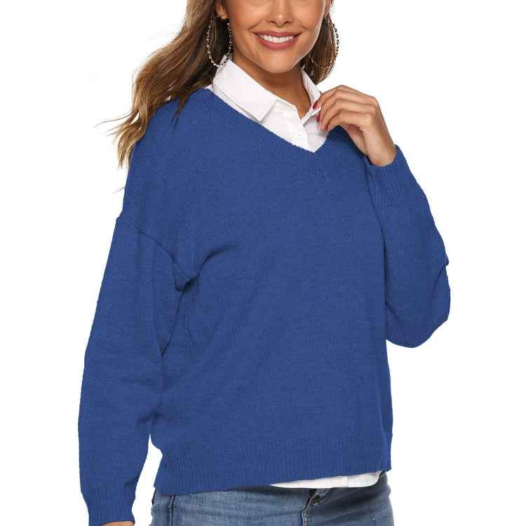 Solid Color Simple V-neck Sweater