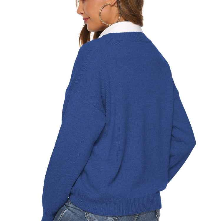 Solid Color Simple V-neck Sweater