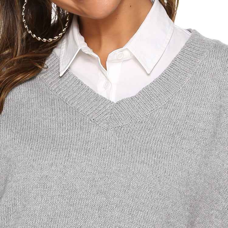 Solid Color Simple V-neck Sweater