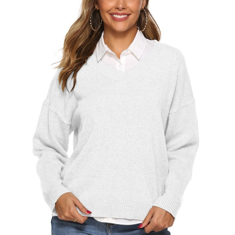 Solid Color Simple V-neck Sweater, S, M, L, XL, XXL