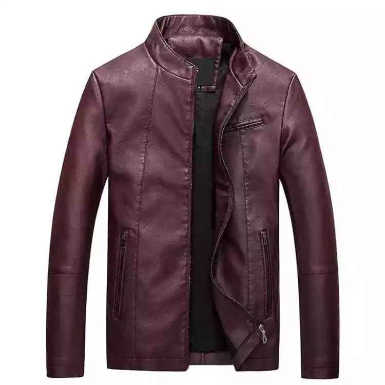 Men Slim-fit Washed PU Leather Jacket