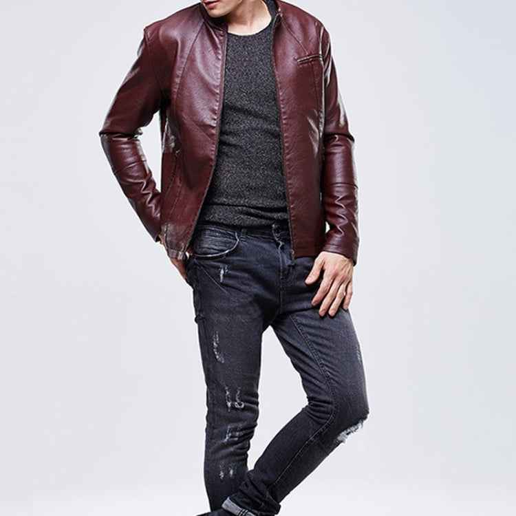 Men Slim-fit Washed PU Leather Jacket