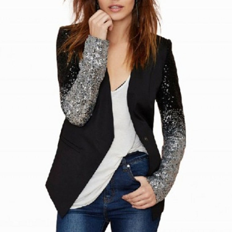 Sequins Slim Casual Women Suit (Color:Black Size:S), S, M, L, XL, XXL, XXXL, 4XL