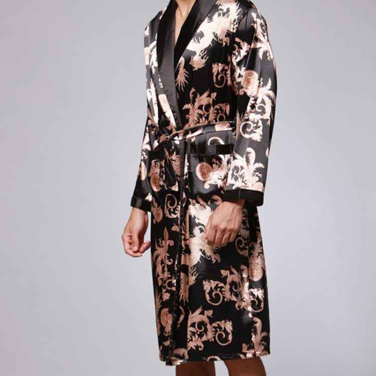 Men Long Paragraph Silk Pajamas(Color:Grey Size:XXXL), L, XL, XXL, XXXL