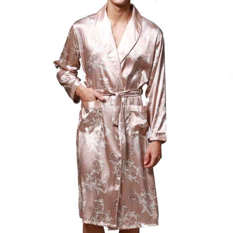 Men Long Paragraph Silk Pajamas(Color:Grey Size:XXXL), L, XL, XXL, XXXL