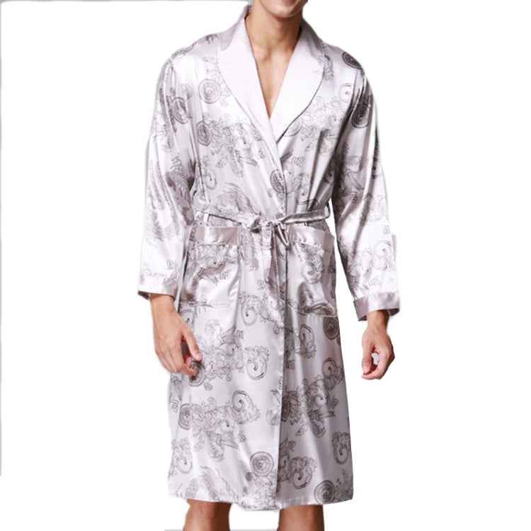 Men Long Paragraph Silk Pajamas(Color:Grey Size:XXXL), L, XL, XXL, XXXL