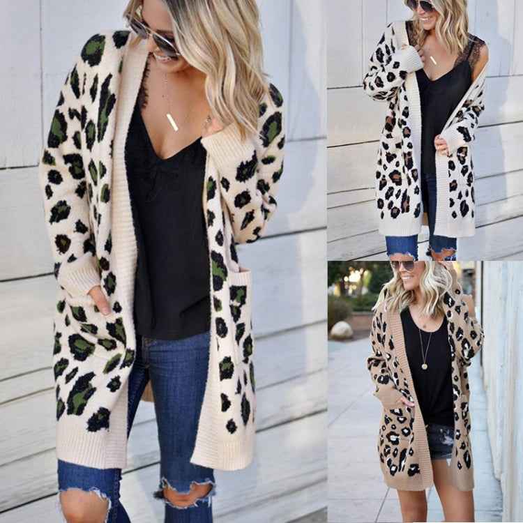Fashion Leopard Cardigan Knit Sweater