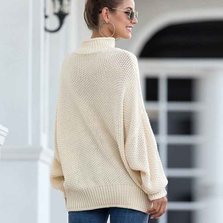 Fashion Edge Curl High Collar Knit Sweater, S, M, L, XL