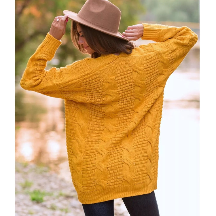 Mid-length Style Solid Color Thick Thread Twist Cardigan Knit Sweater, S, M, L, XL