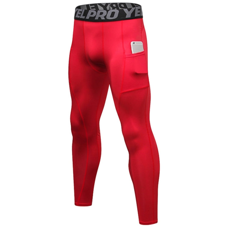 Running Training Sweat Wicking Stretch Tights With Pocket (Color:Red Size:S), S, M, L, XL, XXL