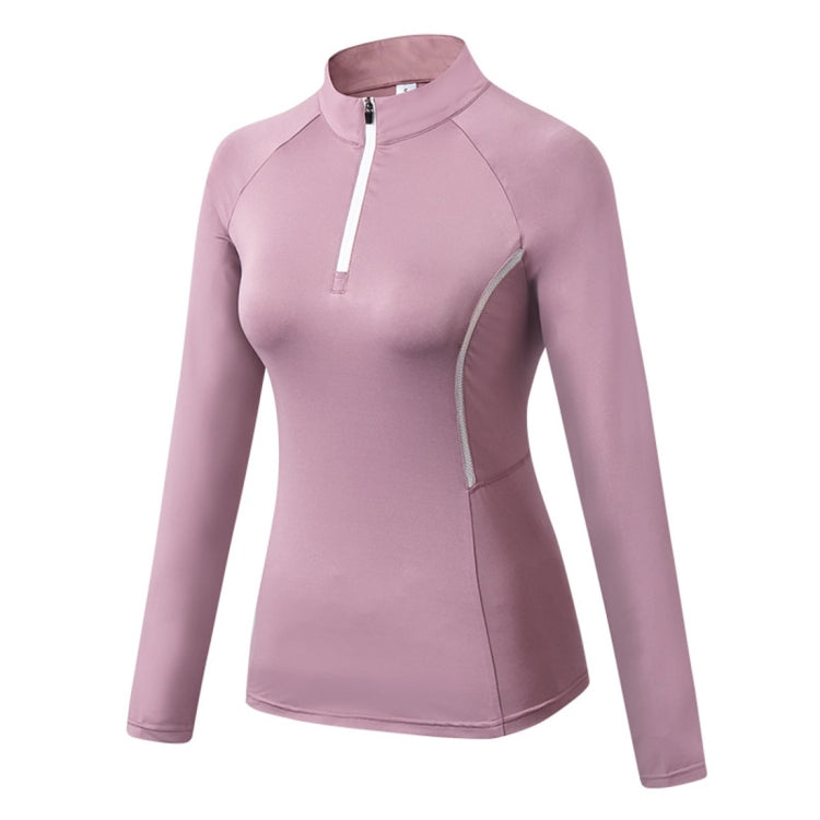 Autumn And Winter Fitness Running Yoga High Elastic Tights Quick Drying Stand Collar Sweater (Color:Pink Size:XL)