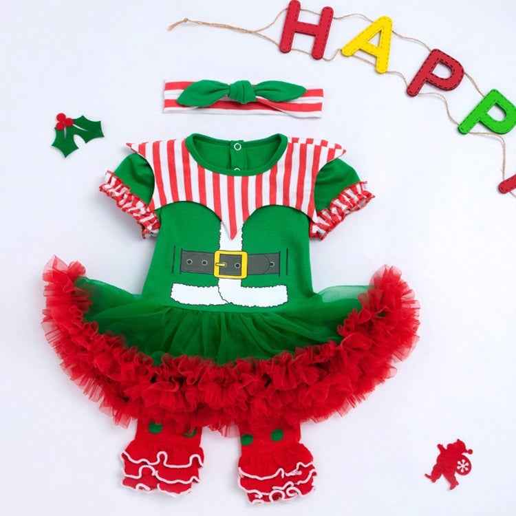 Christmas Baby Short-sleeved Three-piece Baby Romper Tutu Skirt