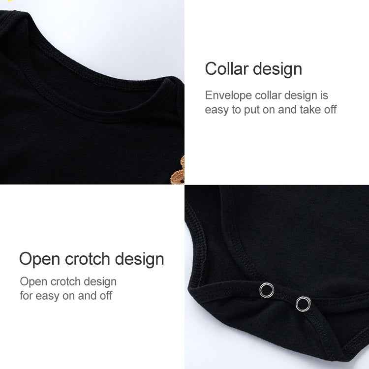 Three-piece Black Long-sleeveds Winged Romper With Mesh Bottom Pants Skirt