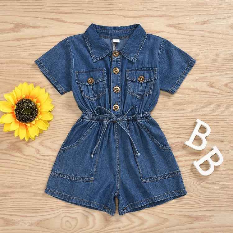 Casual Short-sleeved One-piece Children Denim Shorts Cotton