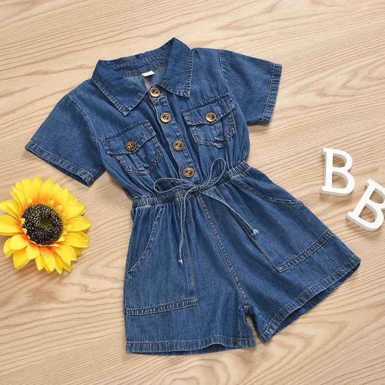 Casual Short-sleeved One-piece Children Denim Shorts Cotton