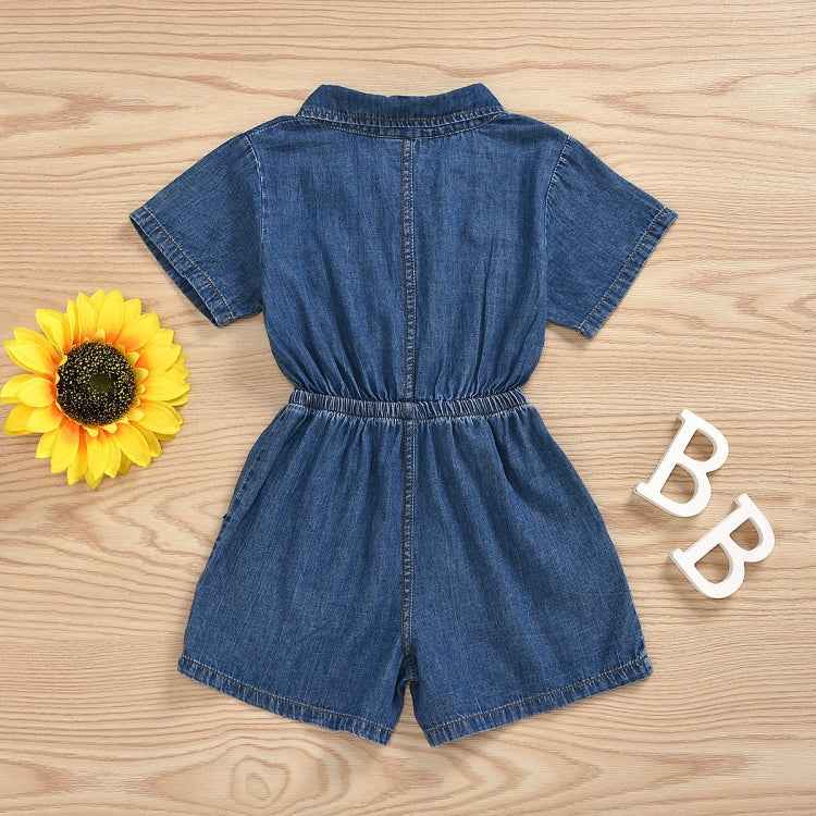 Casual Short-sleeved One-piece Children Denim Shorts Cotton