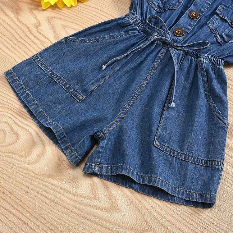 Casual Short-sleeved One-piece Children Denim Shorts Cotton