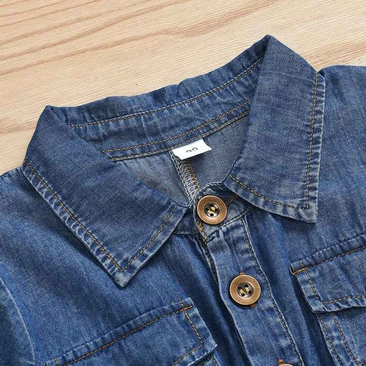 Casual Short-sleeved One-piece Children Denim Shorts Cotton