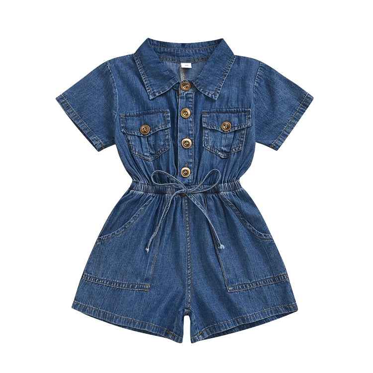 Casual Short-sleeved One-piece Children Denim Shorts Cotton