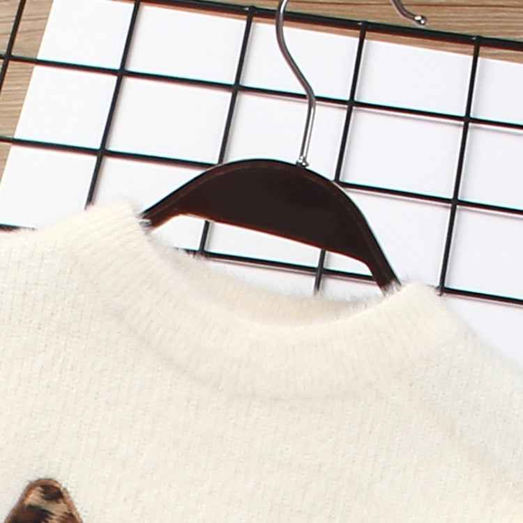 Girl Solid Color Sweater Mink Velvet + Leopard Skirt Two-piece