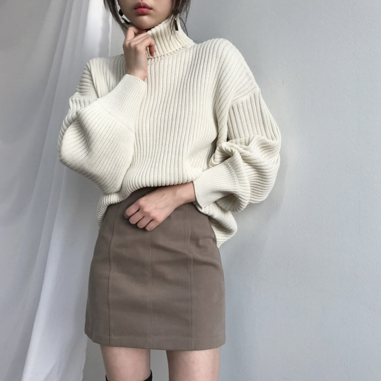 Solid Color Turtleneck Outer Wear Pullover Casual Sweater, Free Size