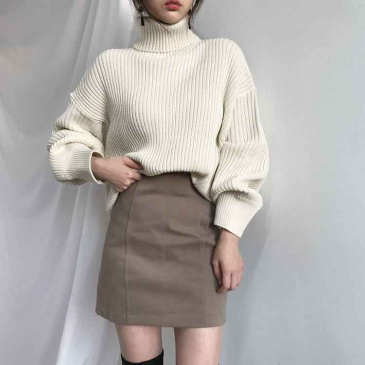 Solid Color Turtleneck Outer Wear Pullover Casual Sweater