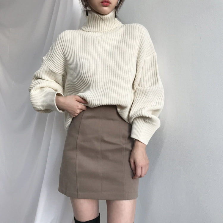 Solid Color Turtleneck Outer Wear Pullover Casual Sweater, Free Size