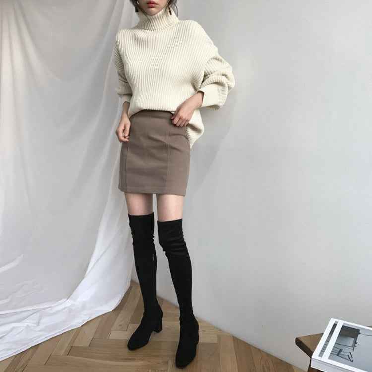 Solid Color Turtleneck Outer Wear Pullover Casual Sweater