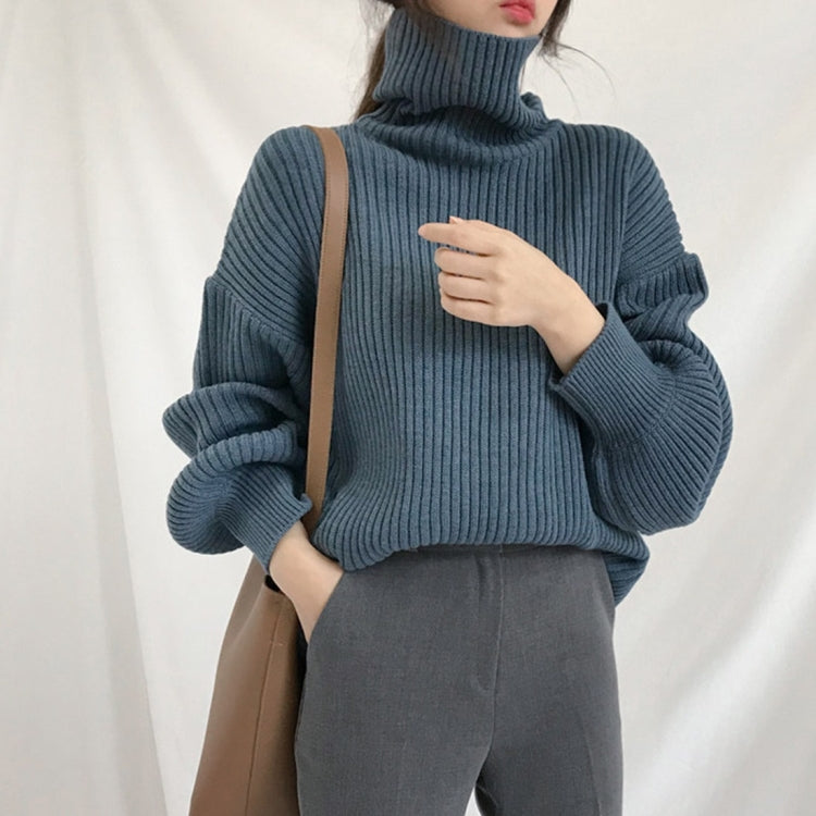 Solid Color Turtleneck Outer Wear Pullover Casual Sweater, Free Size