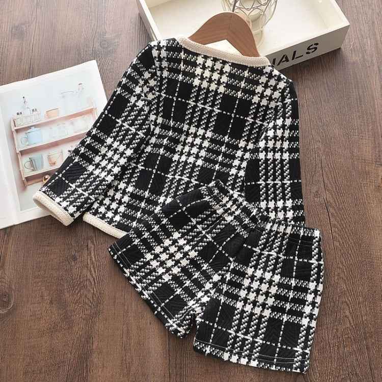 Children Suit Black Plaid Pattern Jacket + Shorts Two-piece Suit