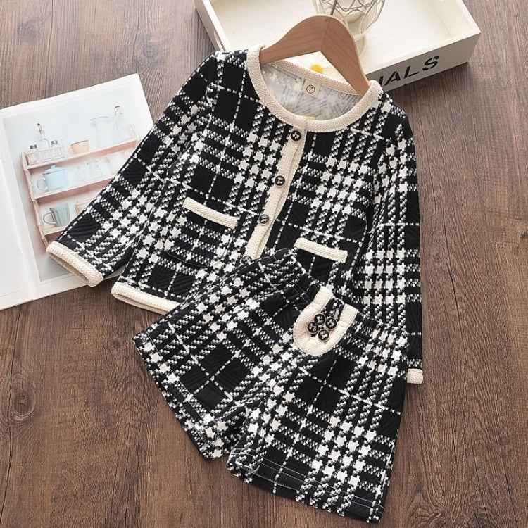 Children Suit Black Plaid Pattern Jacket + Shorts Two-piece Suit