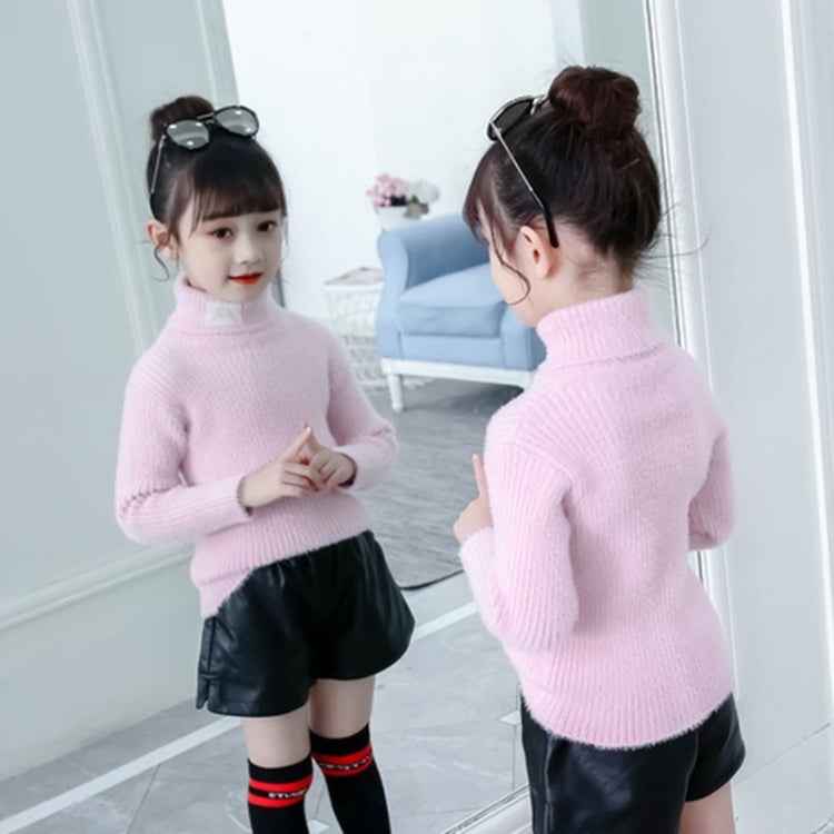 Letter Pattern Imitation Mink Velvet Children Turtleneck Knitted Sweater