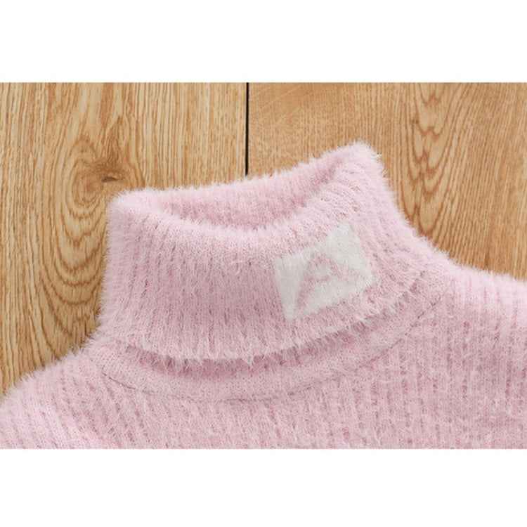 Letter Pattern Imitation Mink Velvet Children Turtleneck Knitted Sweater
