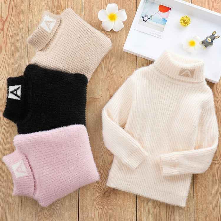 Letter Pattern Imitation Mink Velvet Children Turtleneck Knitted Sweater