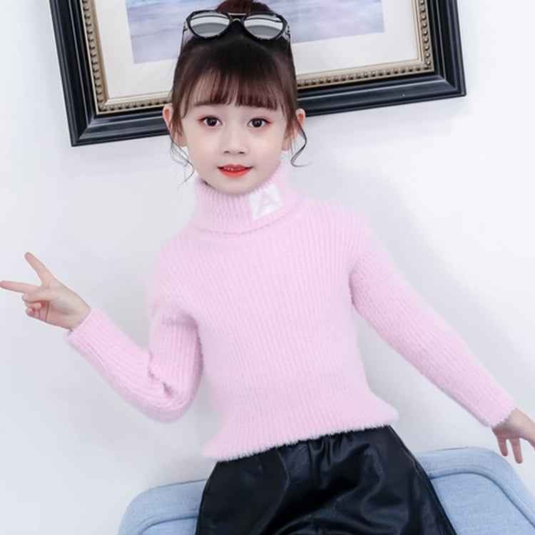 Letter Pattern Imitation Mink Velvet Children Turtleneck Knitted Sweater