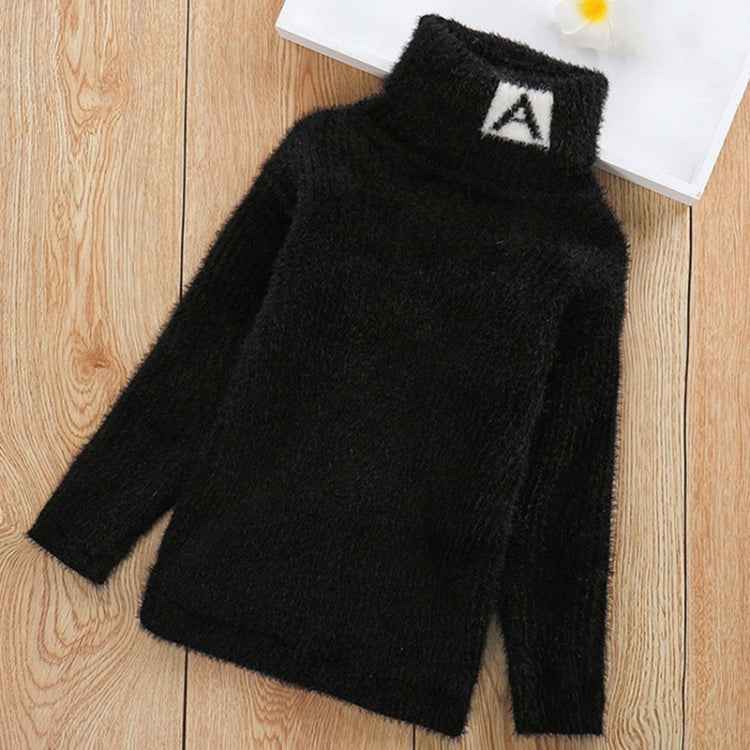 Letter Pattern Imitation Mink Velvet Children Turtleneck Knitted Sweater