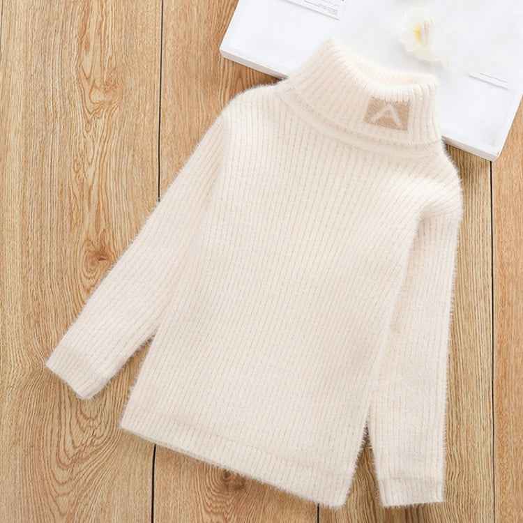Letter Pattern Imitation Mink Velvet Children Turtleneck Knitted Sweater