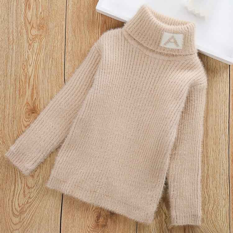 Letter Pattern Imitation Mink Velvet Children Turtleneck Knitted Sweater