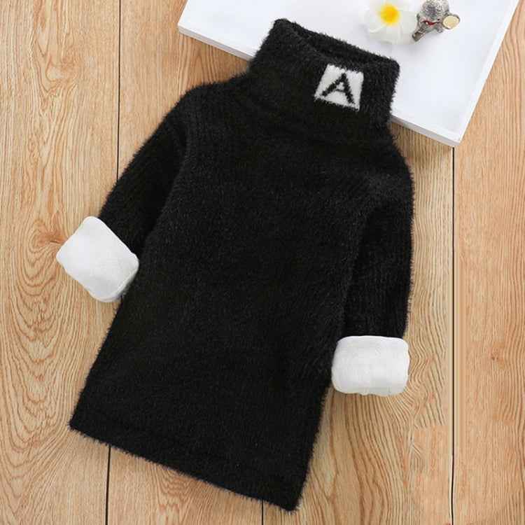 Plus Cashmere Style Letter Pattern Mink Cashmere Children Turtleneck Knitted Sweater