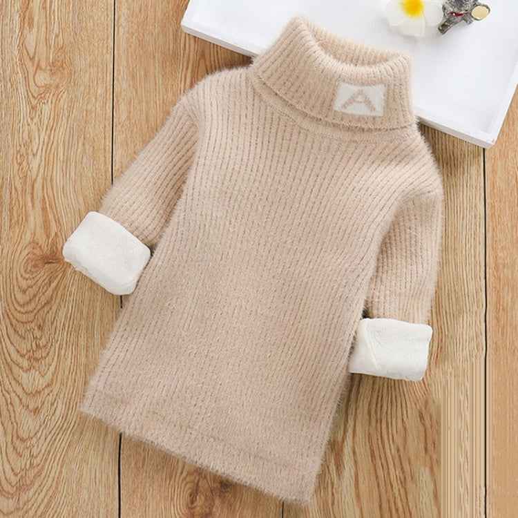 Plus Cashmere Style Letter Pattern Mink Cashmere Children Turtleneck Knitted Sweater