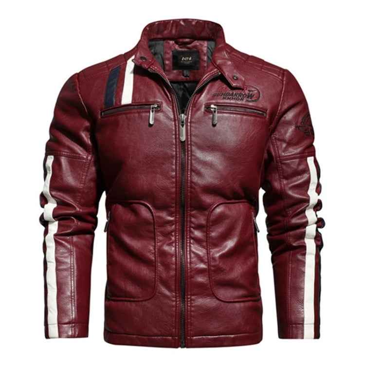 Autumn and Winter Letters Embroidery Pattern Tight-fitting Motorcycle Leather Jacket for Men