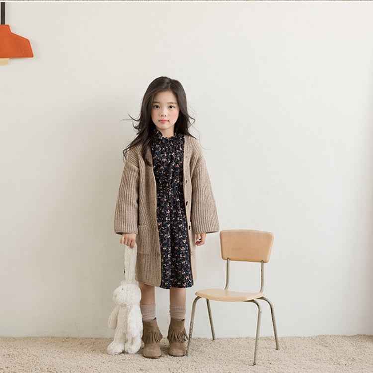 Childrens Clothing Girls Sweater Thick Knitted V-neck Childrens Cardigan Jacket Single-breasted Jacket
