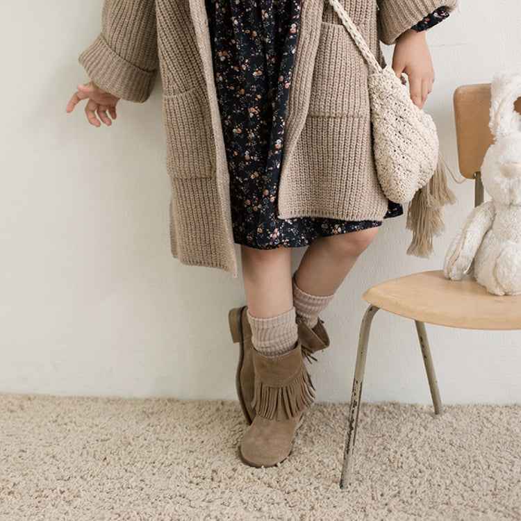Childrens Clothing Girls Sweater Thick Knitted V-neck Childrens Cardigan Jacket Single-breasted Jacket
