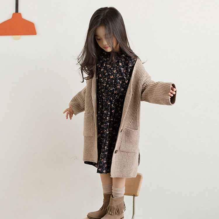 Childrens Clothing Girls Sweater Thick Knitted V-neck Childrens Cardigan Jacket Single-breasted Jacket