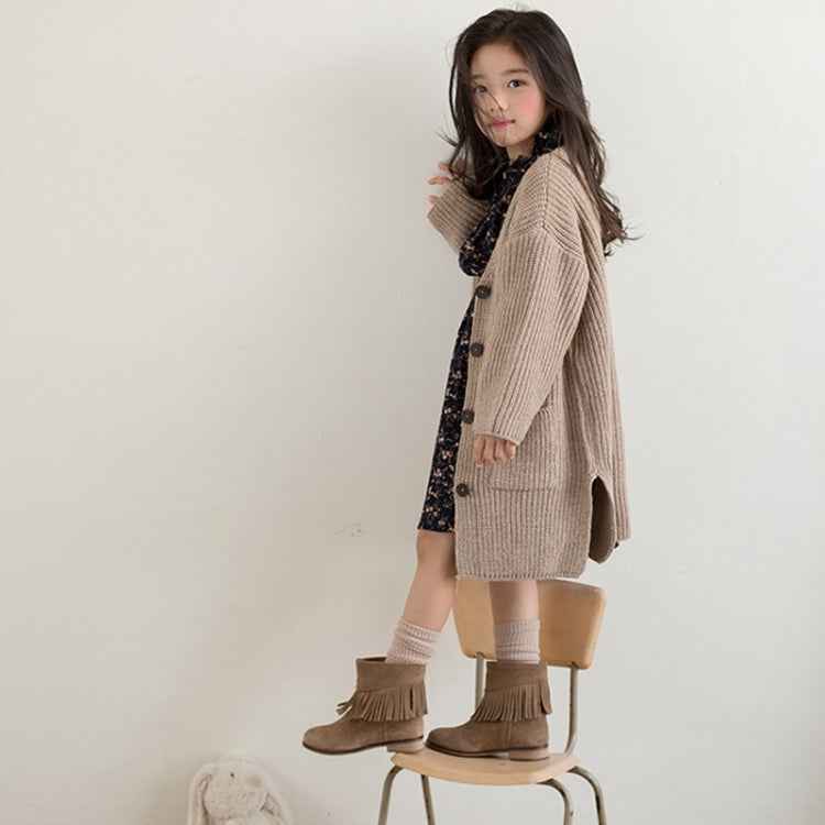 Childrens Clothing Girls Sweater Thick Knitted V-neck Childrens Cardigan Jacket Single-breasted Jacket