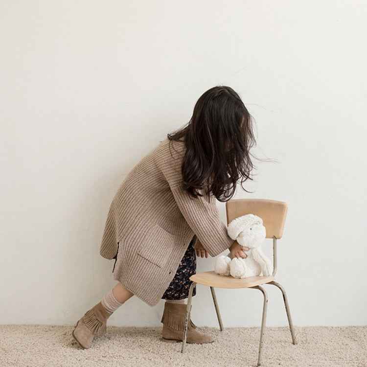 Childrens Clothing Girls Sweater Thick Knitted V-neck Childrens Cardigan Jacket Single-breasted Jacket