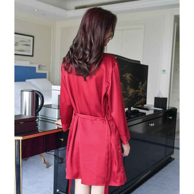 2 in 1 Ladies Lace Silk Sling Nightdress + Cardigan Nightgown Set (Color:Light Grey Size:M), M, L, Xl, Xxl